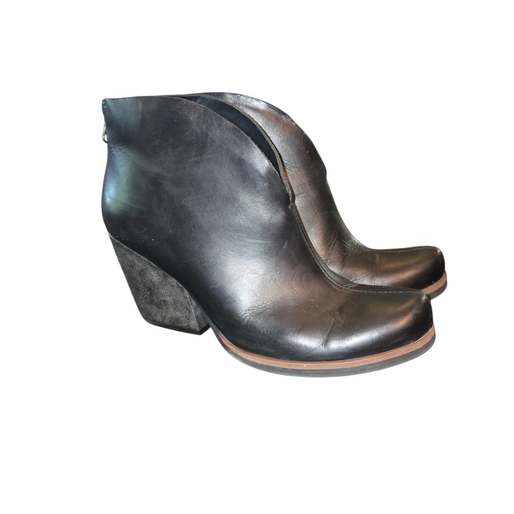 Korks Shamira Leather Ankle Boots Womens 8.5 Black Block Heel Booties Q34203
